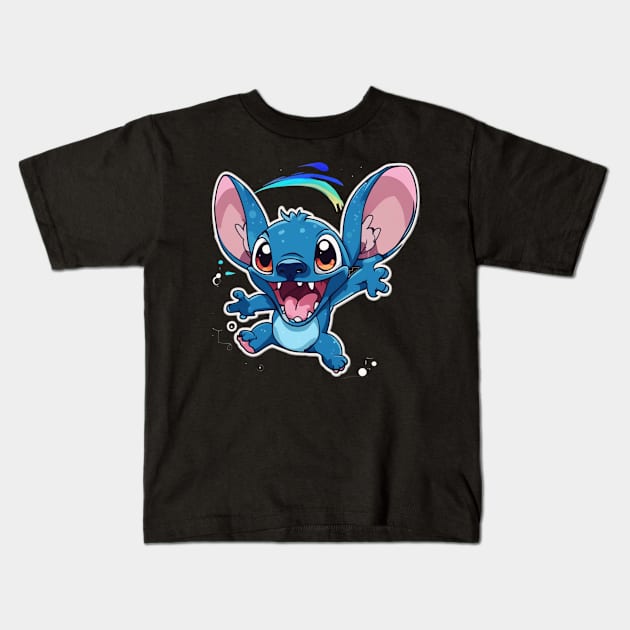 Stitch (Experiment 626) jumping style v2 Kids T-Shirt by Rohman1610